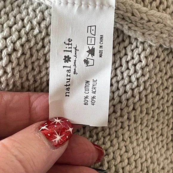 Natural Life Smiley Face Gray Knit Sweater Boho Cozy Oversized Pullover Medium - Picture 7 of 8